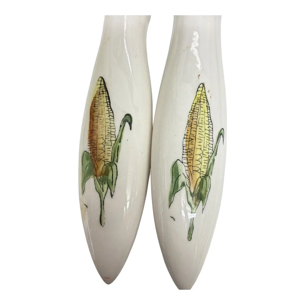 Hostess Server Set Ear of Corn Plastic Fork Spoon Wooden Salt Pepper Never Used